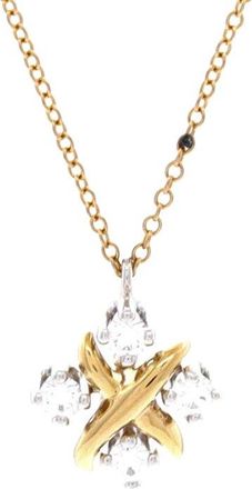Tiffany & Co. Tiffany & Co 18K Gold Schlumberger Lynn Pendant Necklace 18K Yellow Gold And Platinum With Diamonds (Authentic Pre-Loved)