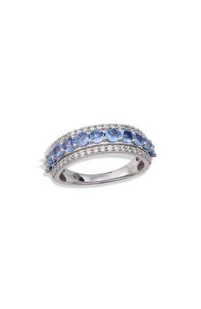 Savvy Cie Jewels Rhodium Plated Sterling Silver Tanzanite & White Zircon Band Ring in Silver/Blue at Nordstrom Rack, Size 6