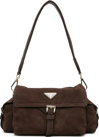 Prada Explore Medium Suede Shoulder Bag With Flap