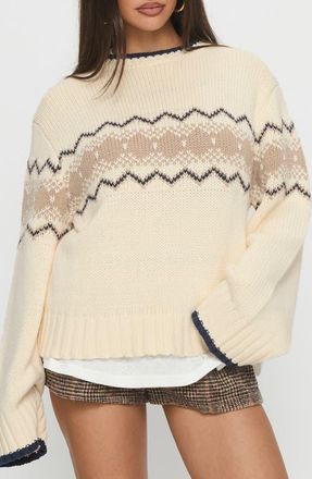 Princess Polly Madalynn Oversize Cotton Blend Jacquard Sweater in Beige at Nordstrom, Size 10