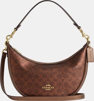 Coach Womens Aria Shoulder Bag In Signature Canvas - Brown - One Size