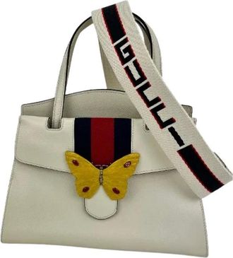 Gucci Pre-owned Linea Medium Totem Web Striped Yellow Butterfly Top Handle Bag - - Pre-owned - Donna - Beige - ONE SIZE