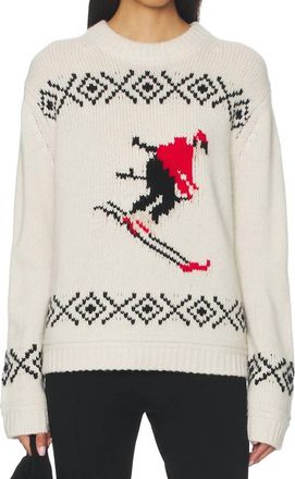 White + Warren Ski Crewneck Sweater In Ivory, Black & Red