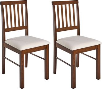 Beliani Conjunto De 2 Sillas De Comedor Tapizadas Madera Marr&oacute;n Oscuro Beige Claro Orono