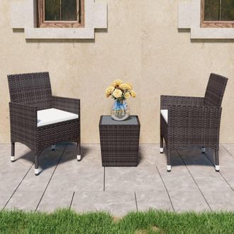 Berkfield Home 3 Piece Garden Bistro Set Poly Rattan & Tempered Glass Brown
