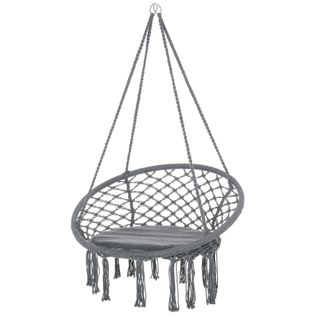 OUTSUNNY Macrame Hanging Chair Swing Hammock for Indoor & Outdoor Use Grey | TJ Hughes