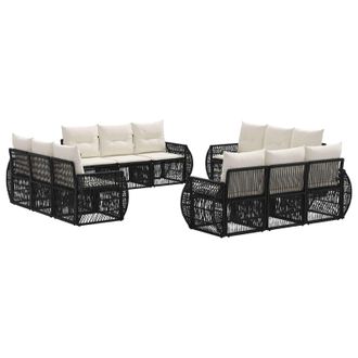 vidaXL Conjunto De Sof&aacute;s De Jard&iacute;n 12 Pcs Negro Y Blanco Crema Vidaxl