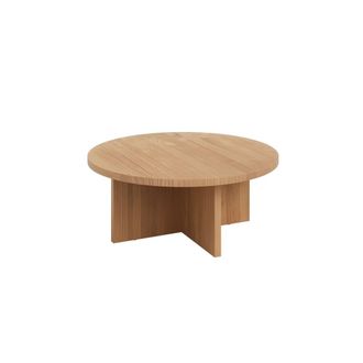 Naan Furniture Mesa de centro redonda de pino macizo barnizado color roble 85 cm