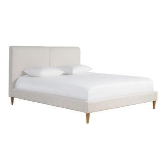 Miliboo Cama De 2 Plazas 160 X 200 Cm De Tela Beige Y Madera Clara Salome