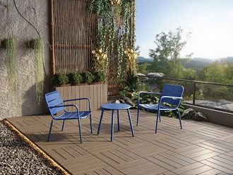 Vente-Unique Salotto da giardino 2 poltrone basse impilabili + 1 tavolo supplementare in Metallo Blu notte - MIRMANDE