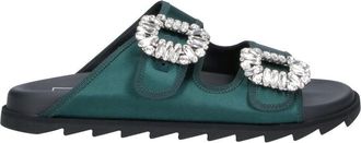 Roger Vivier Green Slidy Viv Satin Strap Mules