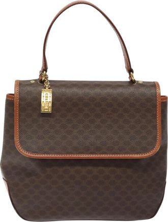 Celine Macadam Handbag Macadam With Leather Brown Canvas Handbag (Pre-Owned)