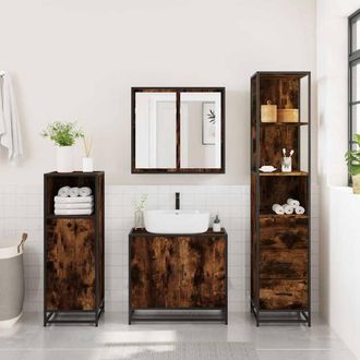 Berkfield Home Comfortable Bathroom Cabinet Smoked Oak 35x37.5x166 cm Engineered Wood in Brown