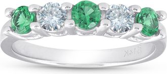 Pompeii3 3/4ct Emerald & Diamond 5-Stone Wedding Ring 14K White Gold Size Selectable