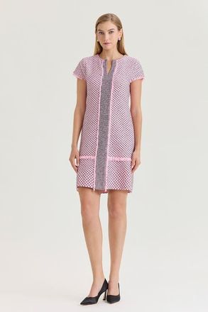 Ming Wang Family Savvy Shell Stitch Knit Sheath Dress in Perfect Pink/black at Nordstrom, Size Xx-Small