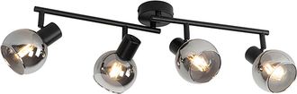 QAZQA Qazqa Art D&eacute;co Plaf&oacute;n Inteligente Negro Con Cristal Ahumado Incl. 4 Wi-fi P45 - Vidro Vidrio /acero Alargada Adecuado Para Led Max. 4 X 4.5 Watt
