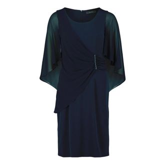 Vera Mont Kleedjes, Dames, Blauw, 4Xl, Polyester, Cocktail Midi-jurk met Volantmouwen