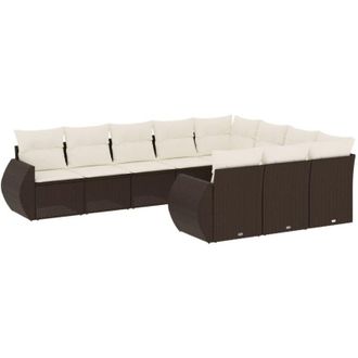 vidaXL Set De Sof&aacute;s De Jard&iacute;n 10 Pzas Y Cojines Rat&aacute;n Sint&eacute;tico Marr&oacute;n Vidaxl