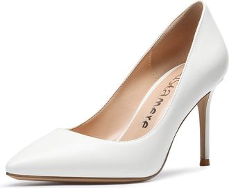 Castamere Pointed Toe High Heels Womens Stiletto Slip-On Court Shoes 3.3IN Heels PU White Pump EU 41.5