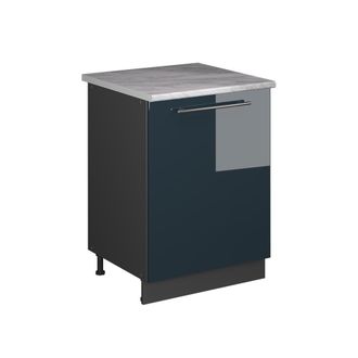 Vicco Mueble Bajo De Cocina Fame-line, Azul Oscuro Alto Brillo/antracita, 60 Cm 1 Puerta Con Encimera, Vicco
