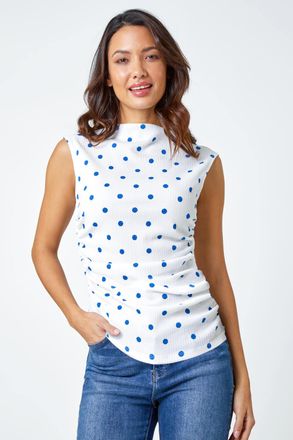 Roman Polka Dot Ruched Stretch Top