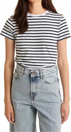 Patrick Assaraf Iconic Classic Stripe Crew Tee In White/ Navy