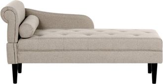 Beliani Left Hand Chaise Beige Fabric Upholstered Lounge with Cushion Easy-to-Clean Wooden Legs Living Room Modern YVOIRE