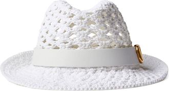 Valentino Garavani VLogo Signature crochet hat - women - Cotton/Calf Leather/Cotton/Viscose/Metal - S - White