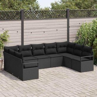 vidaXL Conjunto De Sof&aacute; De Jard&iacute;n 9 Pcs Negro Polirat&aacute;n Vidaxl