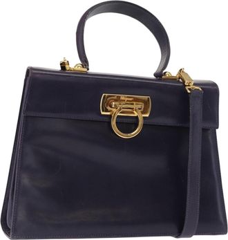 Ferragamo Convertible Top Handle Leather Purple Leather Handbag (Pre-Owned)