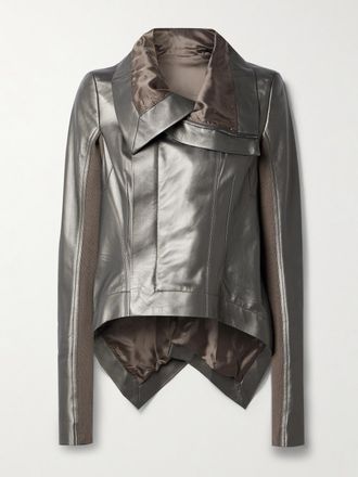 Rick Owens Giacca Biker Asimmetrica In Pelle Metallizzata E Lana Naska - Metallizzato