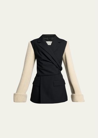 Dries Van Noten Beline Knit-Sleeves Wrap Blazer Jacket