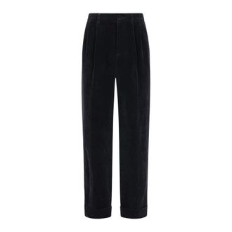 Valentino Broeken, Heren, Blauw, L, Washed Cotton-Linen Velvet Pants
