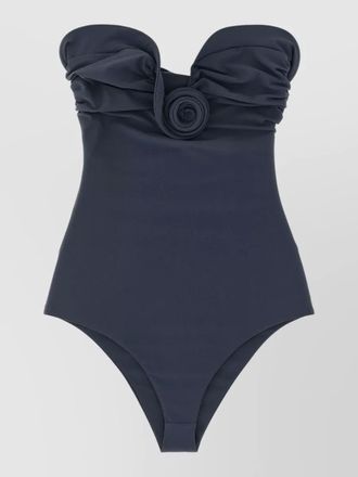 Magda Butrym 05 strapless ruched swimsuit floral straps