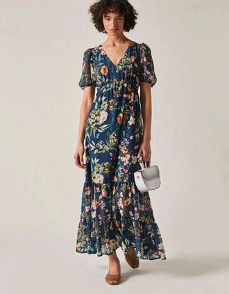 James Lakeland Womens Navy Botanical Floral Maxi Dress - Size: 14