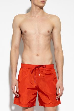 Moncler Swim Shorts With Logo Patch, Mens, Red