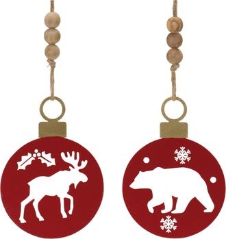 Melrose International Metal Cut Out Bear and Moose Ornament (Set of 12) - Red, Brown