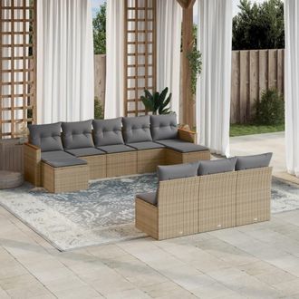 vidaXL Vidaxl - Juego De Sof&aacute;s Jard&iacute;n Con Cojines Beige 10 Pzas Rat&aacute;n Sint&eacute;tico