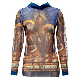 Jean Paul Gaultier cathedral print gothic logo wool hooded top
