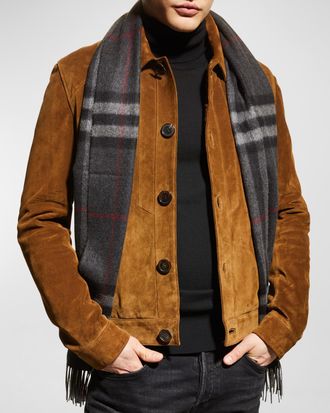 Burberry Men & apos;s Classic Check Cashmere Fringe Scarf