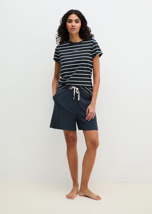 Marc O'Polo Shorty MARC OPOLO Mix N Match Cotton Pyjama Set Short, Damen, Gr. XL, schwarz navy gestreift, Jersey, Obermaterial: 100% Baumwolle, bequem kurz, Rundh