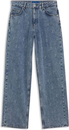 HUGO BOSS Wide-leg loose-fit jeans in logo-jacquard denim