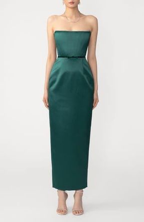 Sau Lee Taylor Satin Gown in Emerald at Nordstrom Rack, Size 14