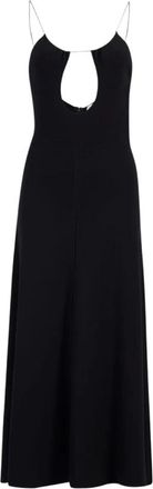 Saint Laurent Zwarte Backless Midi Jurk met Cut-Out - Dames - Casual kleedjes - Zwart - M - Kleedjes