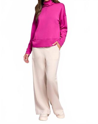 Tribal Techno Lux Drop Shoulder Funnel Neck Knit Top In Pink Flambe