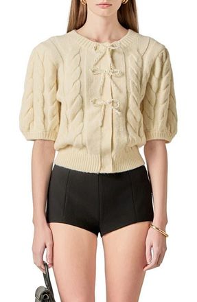 English Factory Bow Front Cable Stitch Cardigan in Cream at Nordstrom, Size X-Small