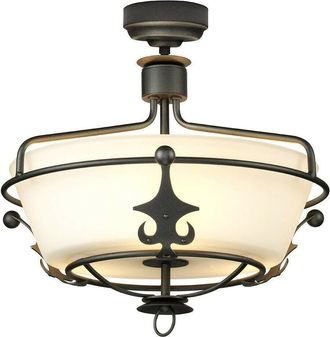 Loops 3 Bulb Semi Flush Light Opaque Glass Shade Crystal Droplets Graphite LED E27 60W