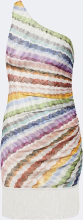Missoni Chevron fringed one-shoulder beach dress