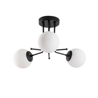 Wonderlamp Plaf&oacute;n de techo sencillo negro 3 luces con esferas opal