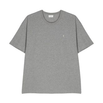 Saint Laurent Cassandre T-Shirt in Piqu&eacute; - male - Saint Laurent - T-Shirts - Gray - XS - Tops